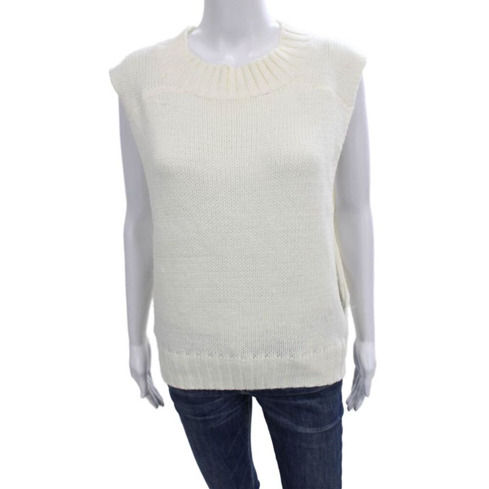 Rehab Women Rayon Sleeveless Round Neck White Solid Vest Size S